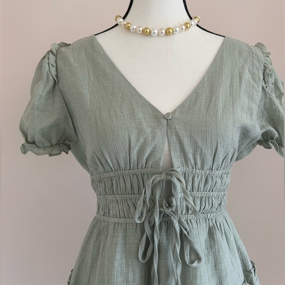 NEW Chic Sage Green Ruffle Mini Dress - Picture 4 of 10